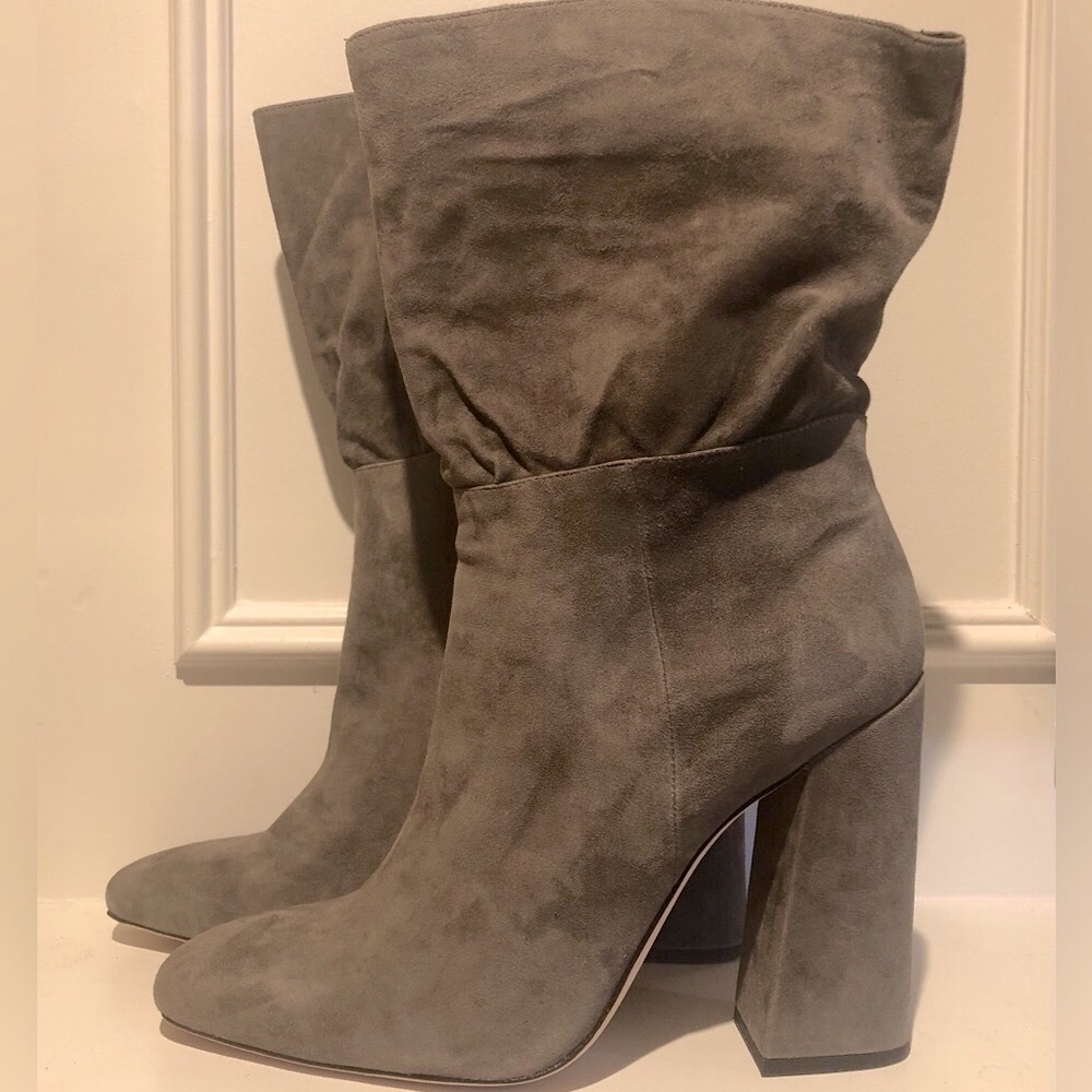 Trending Suede! Halston Heritage Suede Mid Boots Size 11 Taupe Excellent Cond.